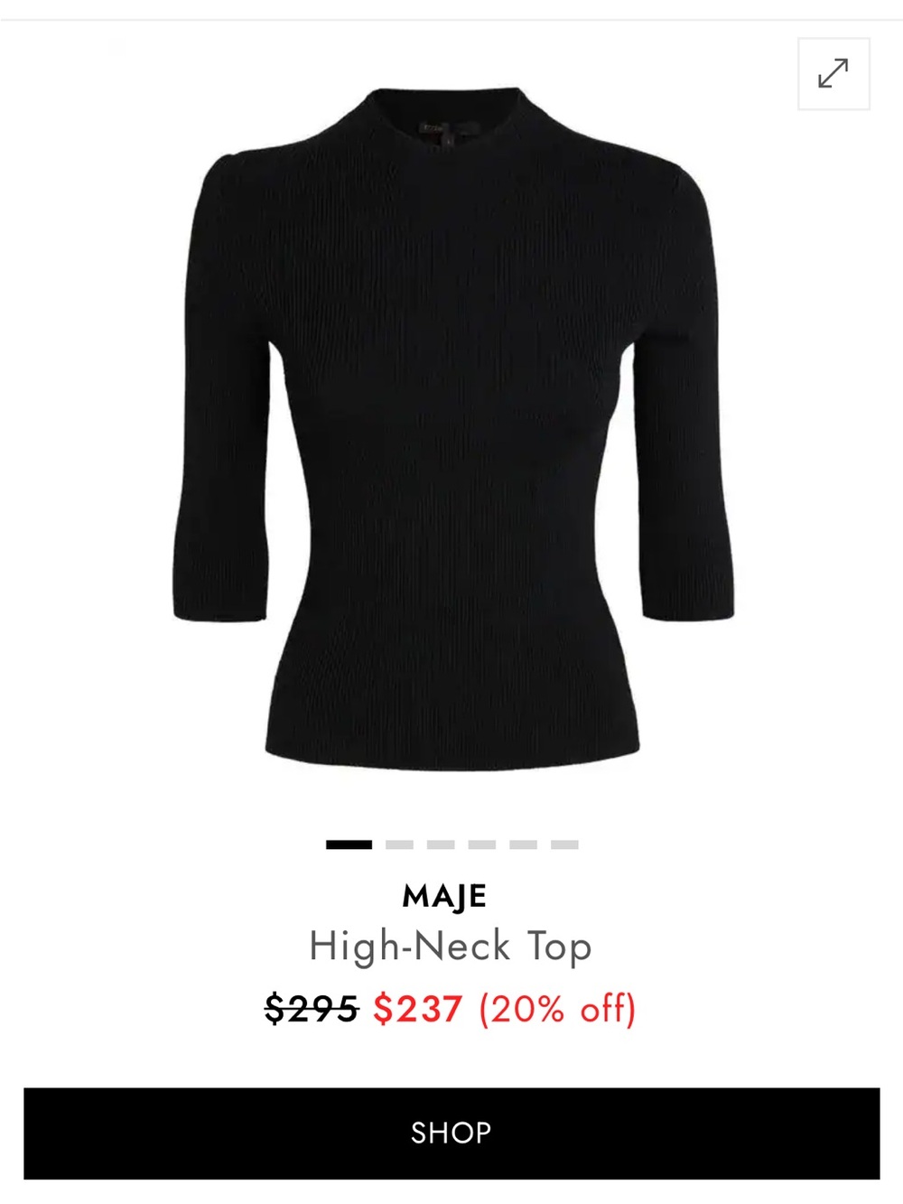 Maje Black Ribbed High-Neck Short Sleeve Top